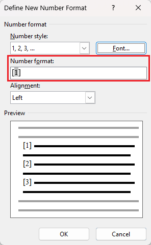 Set reference number list style