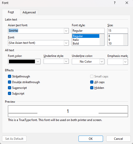 Second level list font