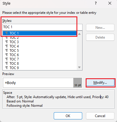Modify TOC1 display style entry point