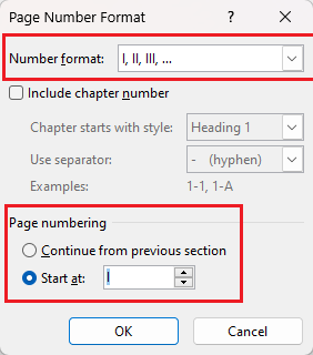 Setting the page number before the text as Roman numerals