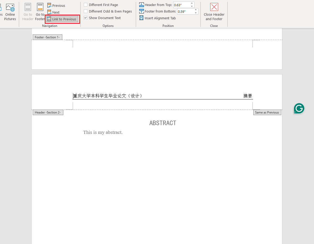 Cancel link to the previous section