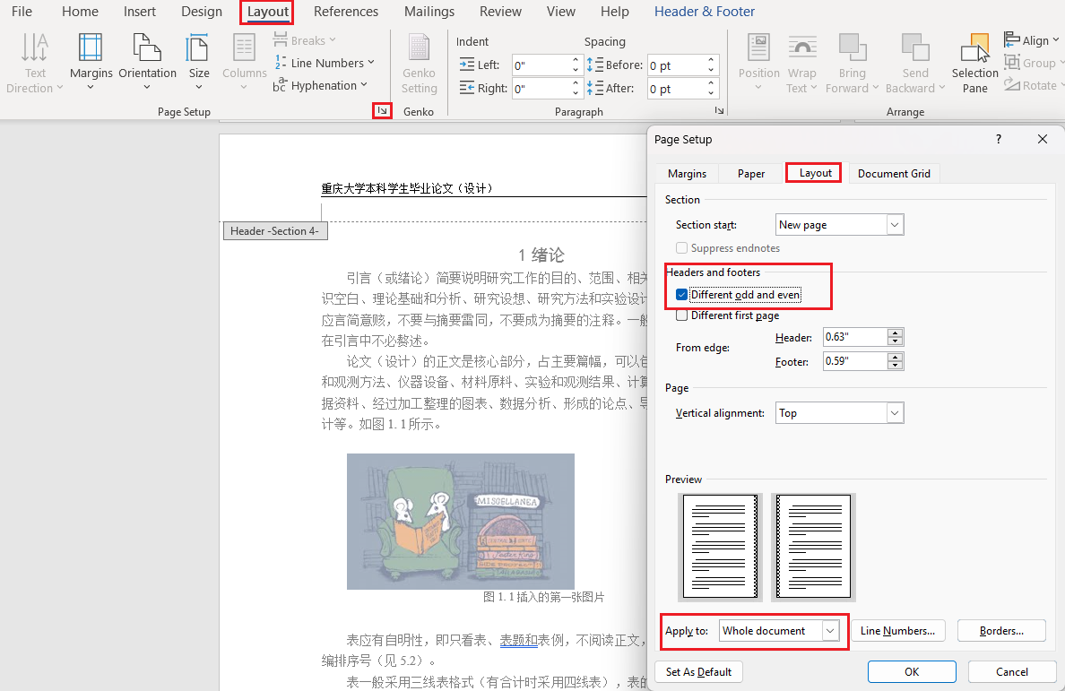 Set the odd and even page headers differently