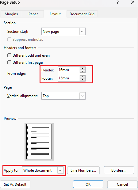 Header and footer margin